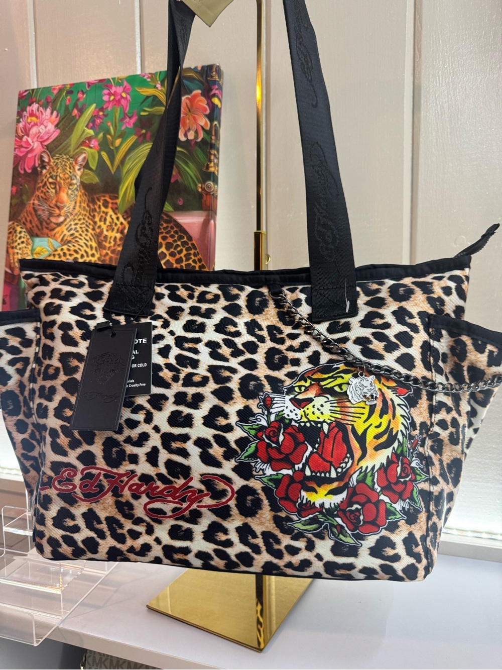 Ed Hardy Leopard Cooler Bag with Tiger & Red Rose - Beach, Picnic or Work Ready